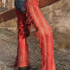 Chap Western en cuir style cow-girl pour femmes, 100 % véritable