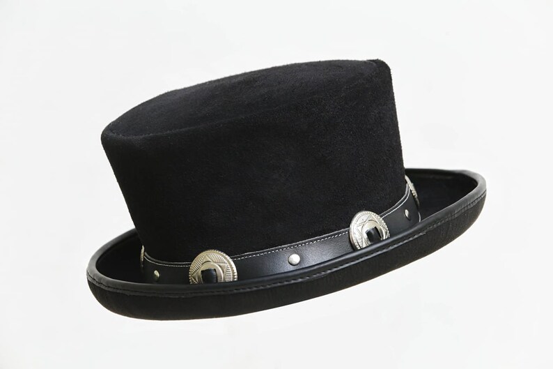 Rocker Black Suede Leather Top Hat Handcrafted Leather Hat - Etsy