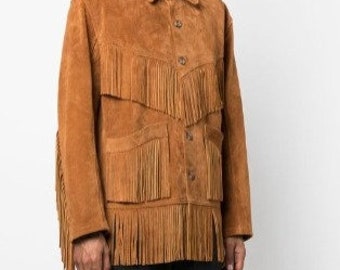 Damen Fransen Vintage Style Lederjacke Wildlederjacke, Damen