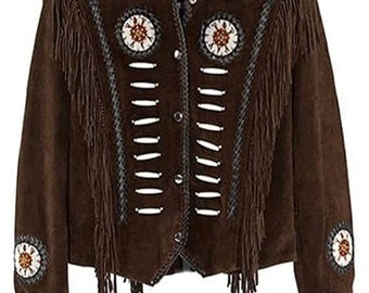 Herren Vintage Fringe Lederjacke Wildlederjacke, Herren Cowboy Lederjacke, Westernjacke - Geschenke für ihn