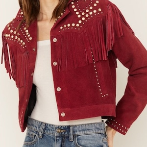 Women&#39;s Vintage Fringe Leather Jacket Suede Leather Jacket, Ladies Leather Jacket , Western Jacket- Gifts For Her