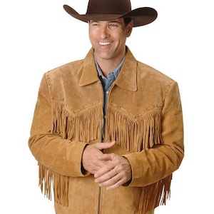 Veste en cuir vintage pour homme à franges, veste en cuir suédée, veste en cuir de cowboy pour homme, veste western - cadeaux pour lui