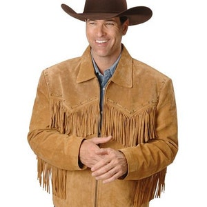 Veste en cuir vintage pour homme à franges, veste en cuir suédée, veste en cuir de cowboy pour homme, veste western - cadeaux pour lui