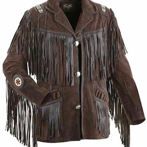 Veste en cuir style vintage homme avec franges, veste en cuir suédée, veste en cuir indien rouge cowboy pour hommes, veste western - cadeaux pour homme