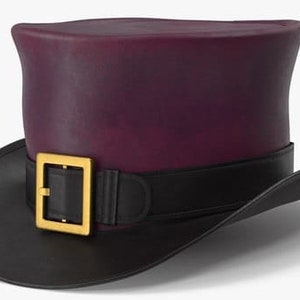 Purple & Black Leather Top Hat Handcrafted Buckle Style Band Gothic Hat / Steampunk Top Hat Gifts For Him , Gifts For Men