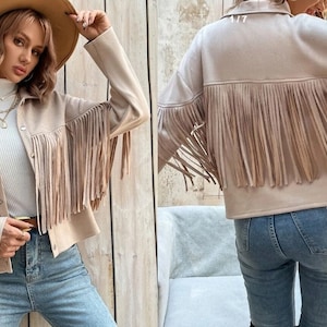 Women&#39;s Vintage Fringe Leather Jacket Suede Leather Jacket, Ladies Leather Jacket , Western Jacket- Gifts For Her