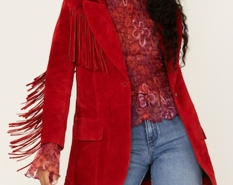 Women's Vintage Fringe Leather Jacket Suede Leather Jacket, Ladies Leather Jacket , Western Jacket- Gifts For Her