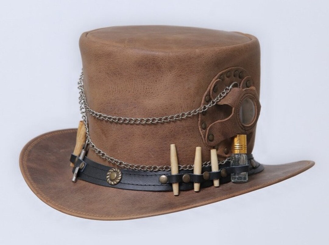 Brown Leather Top Hat Handcrafted Leather Hat ,time Traveller Style