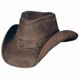 Brown & Black Leather Cowboy Hat Handcrafted , Braided Revit Style Band Western Hat Cowgirl Hat / Rodeo Hat Gifts For Him , Gifts For Men