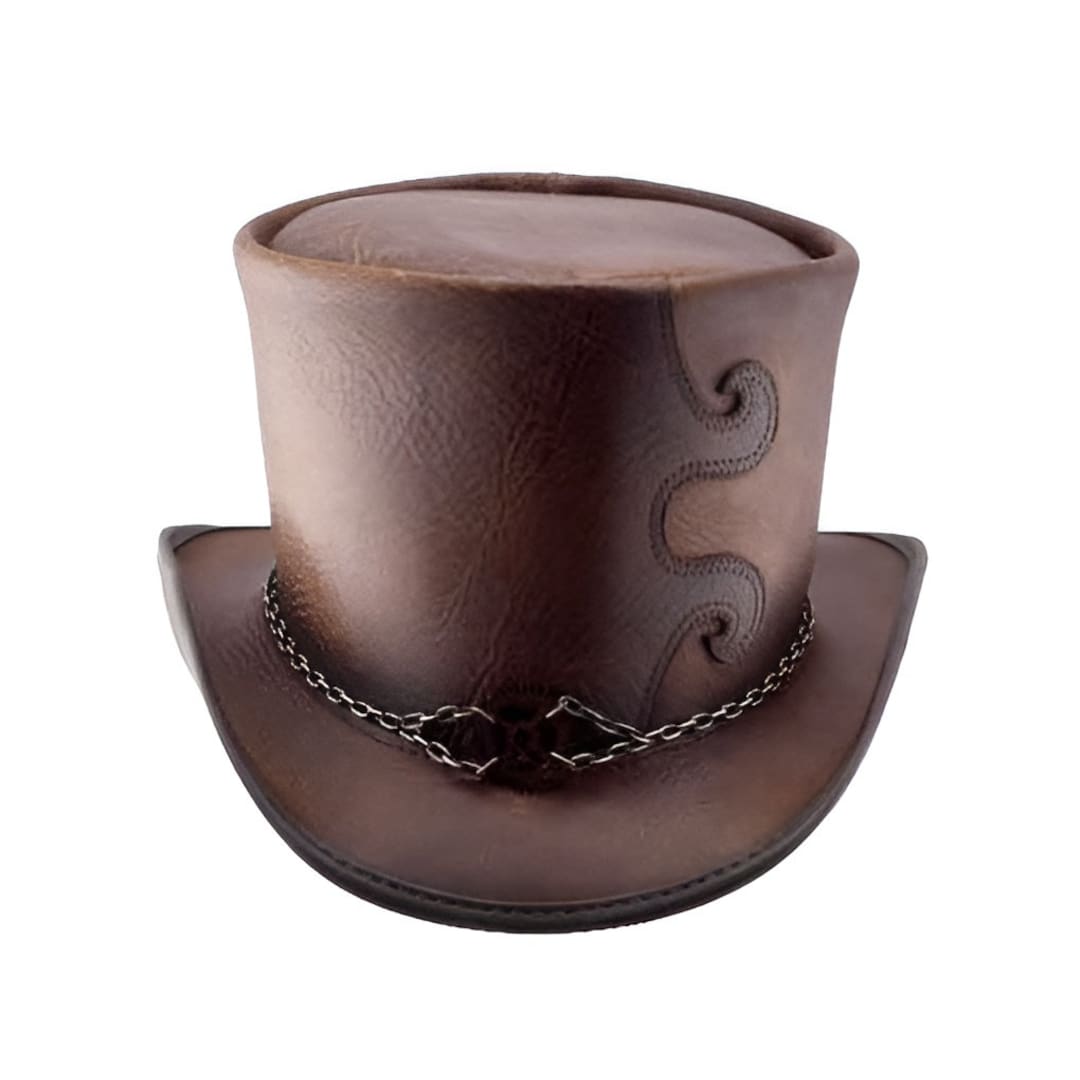 Brown Leather Top Hat Handcrafted Top Hat Chain Style Band Etsy