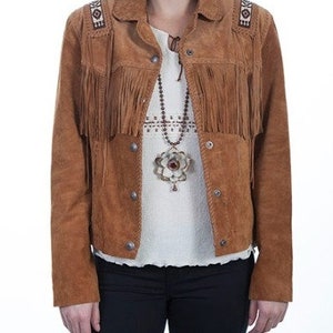 Women&#39;s Vintage Fringe Leather Jacket Suede Leather Jacket, Ladies Leather Jacket , Western Jacket- Gifts For Her