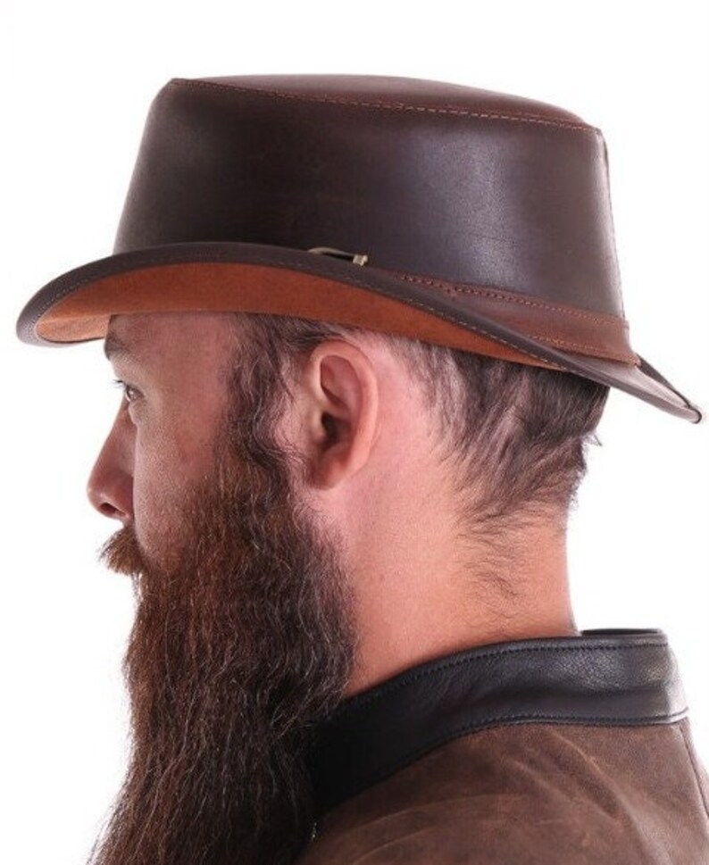 Genuine Leather Formal Hat Jazz Gentleman Short Brim Black/Brown Top Hat