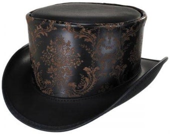 Black & Brown Leather Top Hat Handcrafted Leather Hat , Royal Style Victorian Hat Steampunk Top Hat Gifts For Him , Gifts For Men