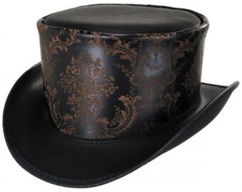 Black & Brown Leather Top Hat Handcrafted Leather Hat , Royal Style Victorian Hat Steampunk Top Hat Gifts For Him , Gifts For Men