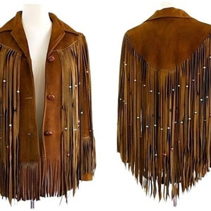 Women&#39;s Vintage Fringe Leather Jacket Suede Leather Jacket, Ladies Cowgirl Leather Jacket , Western Jacket- Gifts For Her