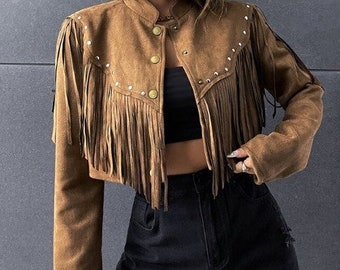 Women's Vintage Fringe Leather Jacket Suede Leather Jacket, Ladies Leather Jacket , Western Jacket- Gifts For Her