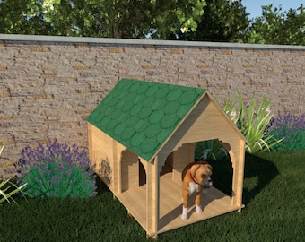 Dog House with Porch, Cnc cut files, Laser cut files, Vector files, Pet House