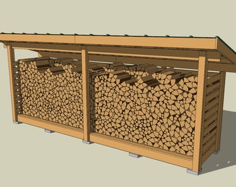 Planos de cobertizo para leña 4'x 16' (122 cm x 488 cm), plano para leña DIY