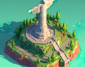 Iconic Christ Redeemer in Isometric Art | Brazil Cityscape Poster