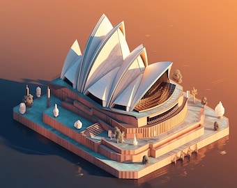 Poster dell'iconico teatro dell'opera di Sydney in arte isometrica/paesaggio urbano