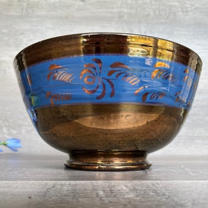 Ceramic COPPER LUSTER Bowl, Antique late 19th Century, Copper Luster covered Pottery Technique, 8.5 wide, 4.5 tall Bowl