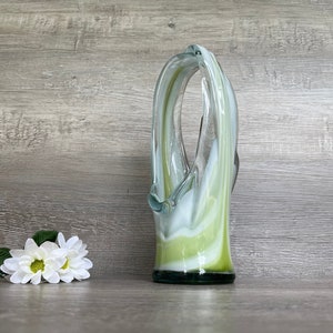 Art Glass Blown Vase: Green & White Swirl Design, 11&quot; Tall