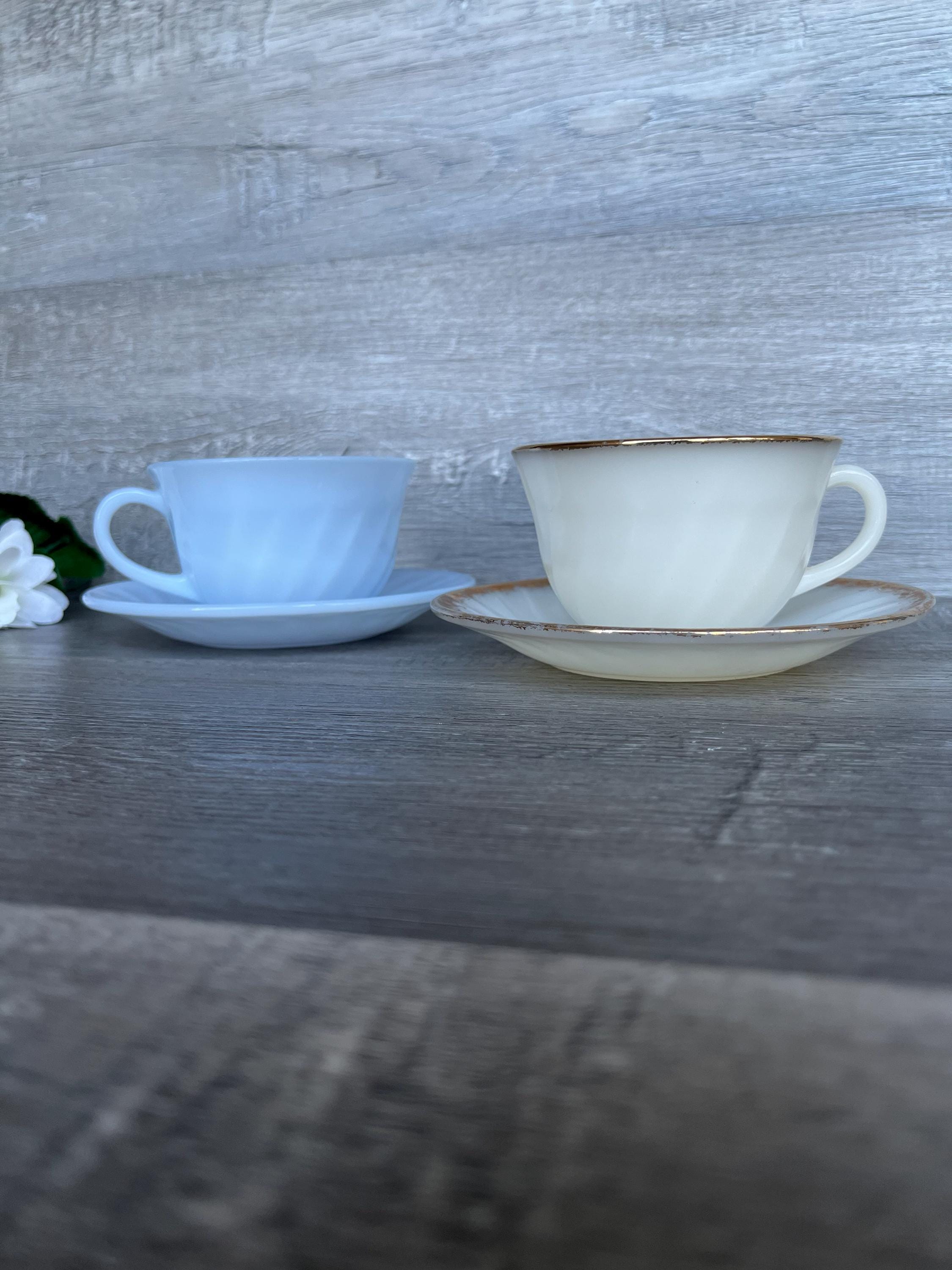 Vintage FIRE KING Cup and Saucer Set, CHOICE: Azur Blue/delphite