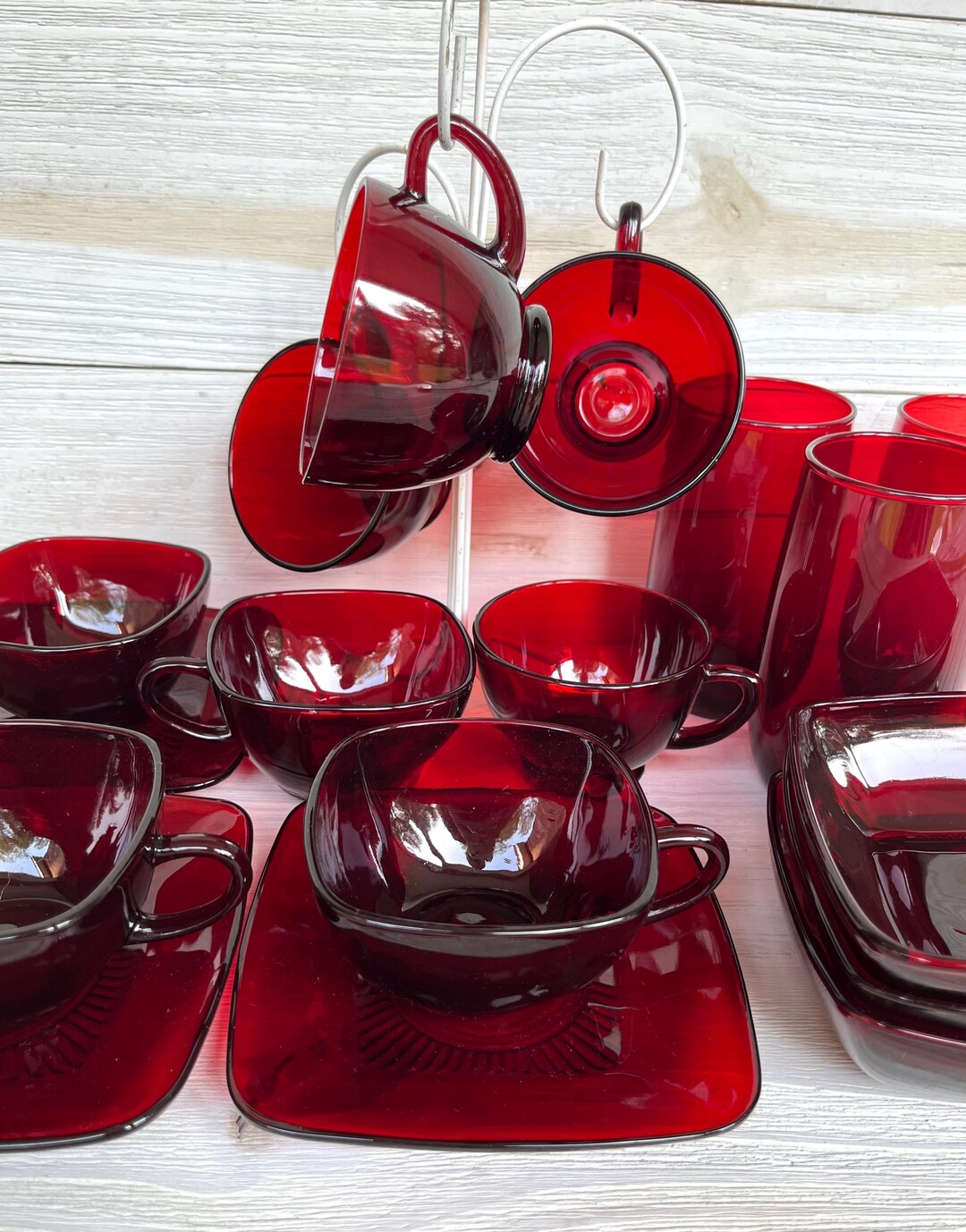 Ruby Glass 1950s Anchor Hocking Ruby Red Glassware: Choice of Cups, Saucers, Juice ...