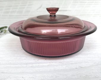 Vintage Visions Corning Cranberry 1 qt Casserole with Lid