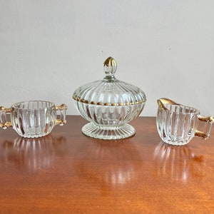 JEANETTE GLASS NATIONAL Pattern, 1940's - 50's Fluted/Ribbed Sides, Gold Trim