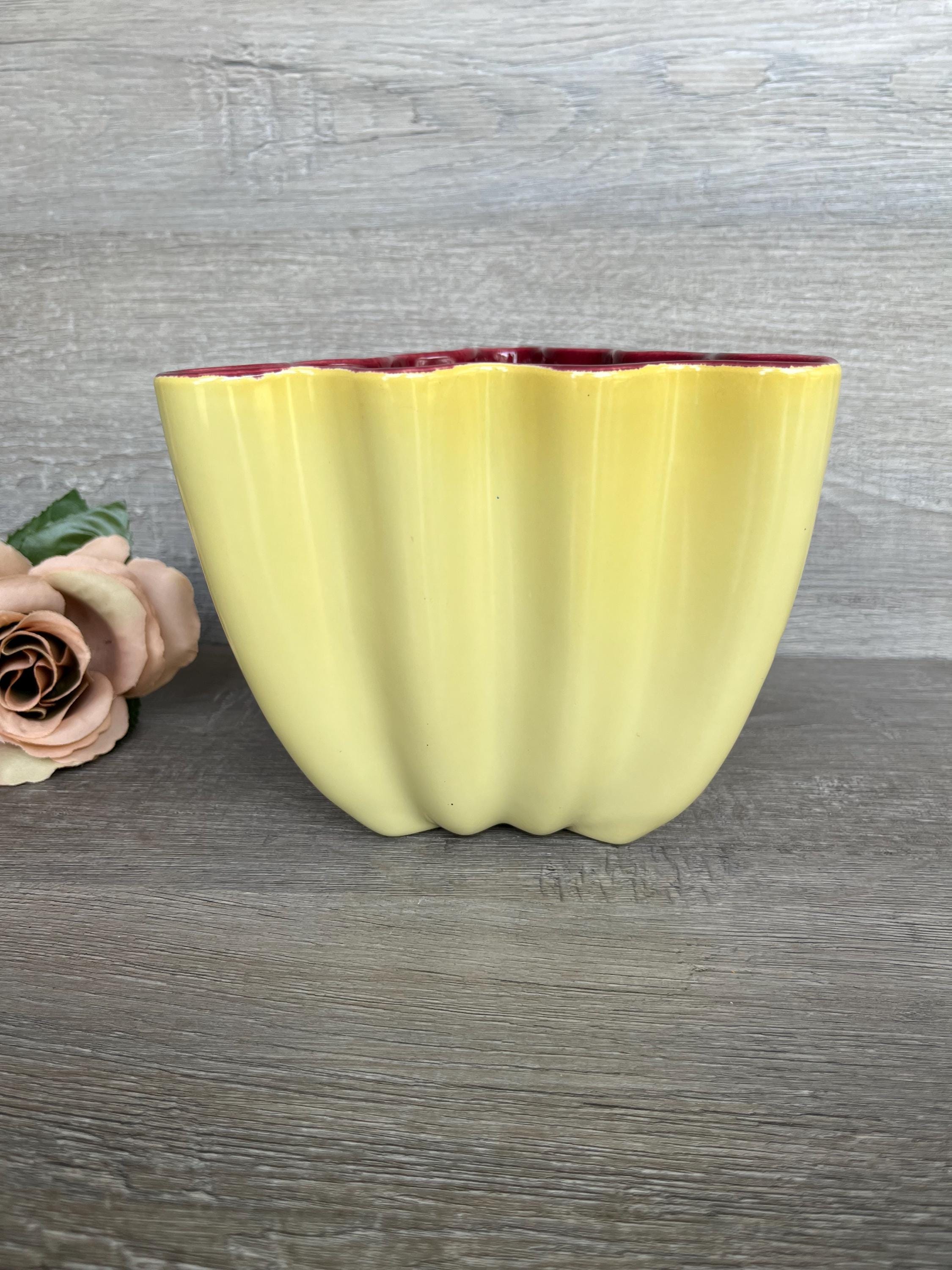 CATALINA POTTERY SAGUARO Art Vase, Gladding McBean 1940's Catalina Art Ware Line, Canary Yellow with Coralitos Red (Wine) Interior,