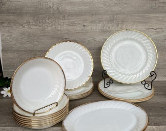 FIRE KING SWIRL ゴールドトリムプレート、プラッター、ボウル