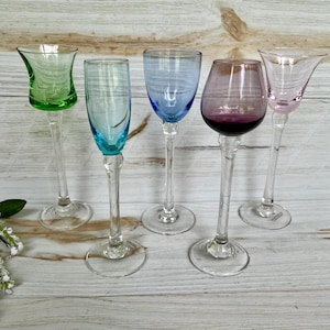 Multi-Colored Cordial Glasses: Long Stem Mini Wine Shot Glass, Set of 5