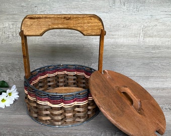 Vintage Natural Wood Basket w/Folding Handles ~ 15.5” (Large