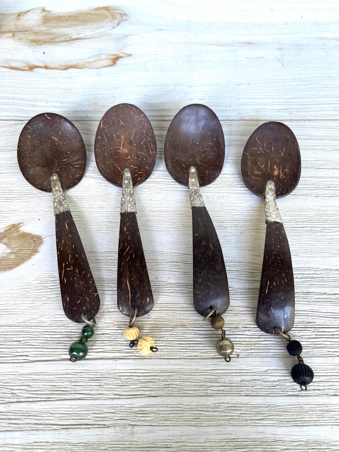 Vintage Coconut Shell Spoons, Unique Handmade Spoons With Decorative ...