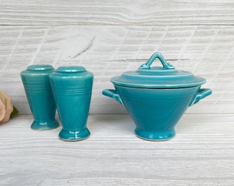 Azucarero vintage Homer Laughlin Harlequin con tapa o salero y pimentero