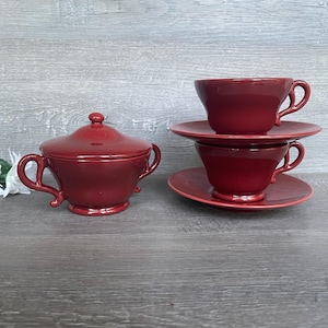 FRANCISCAN EL PATIO Dinnerware, Vintage 1940&#39;s Glossy Glaze Finish-Deep Maroon Color, Choice of Sugar Bowl or Cup/Saucer Set