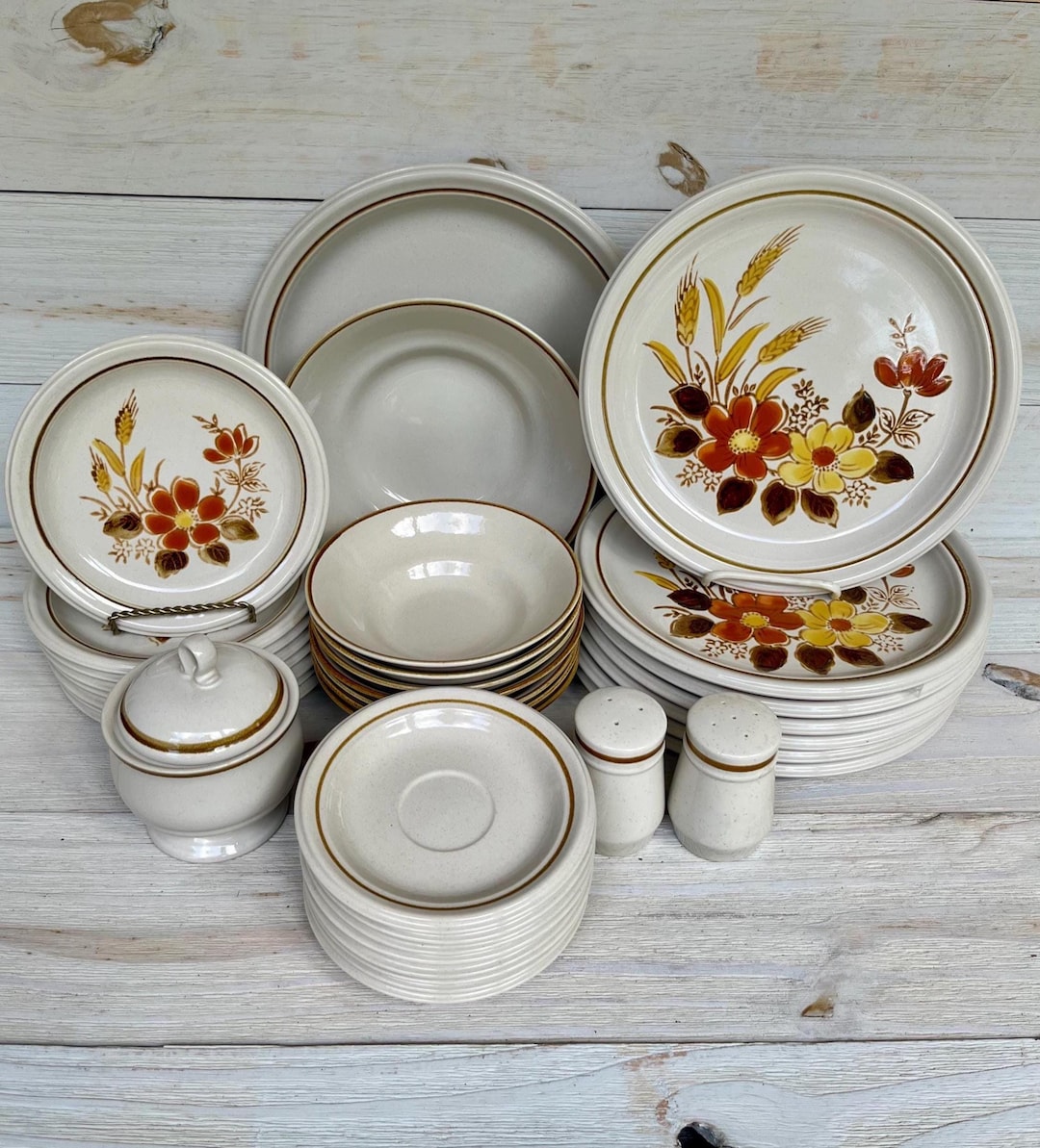 Vintage Mikasa Stone Harvest Dinnerware: 1970s Floral Stoneware