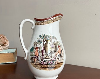 イギリスのビクトリア朝の転写陶器、ラスターウェアのエトルリア風クリーマー、ミルクジャグ、絵画、陶器、イギリスの転写陶器、
