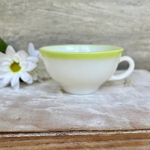 Vintage PYREX LIME GREEN Stripe Cup, Pyrex Replacement Cup, Pyrex Coffee Cup, Pyrex Cups, White Cup with Lime Green Stripe