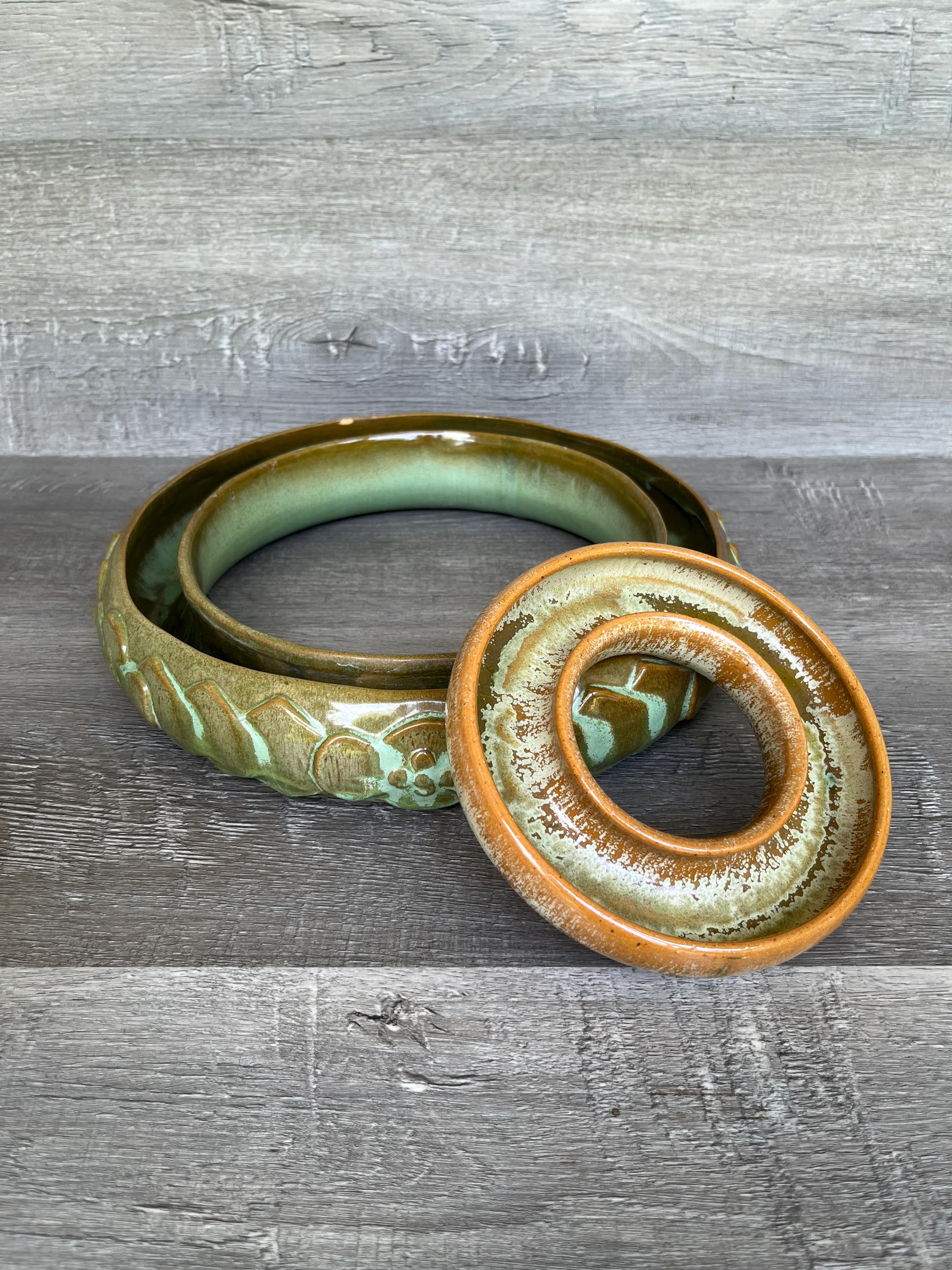 Vintage FRANKOMA POTTERY Wedding Ring Bowl, Frankoma Flower Frog Ring,  CHOICE:Large Prairie Green Ring or Small Desert Gold Pansy Ring
