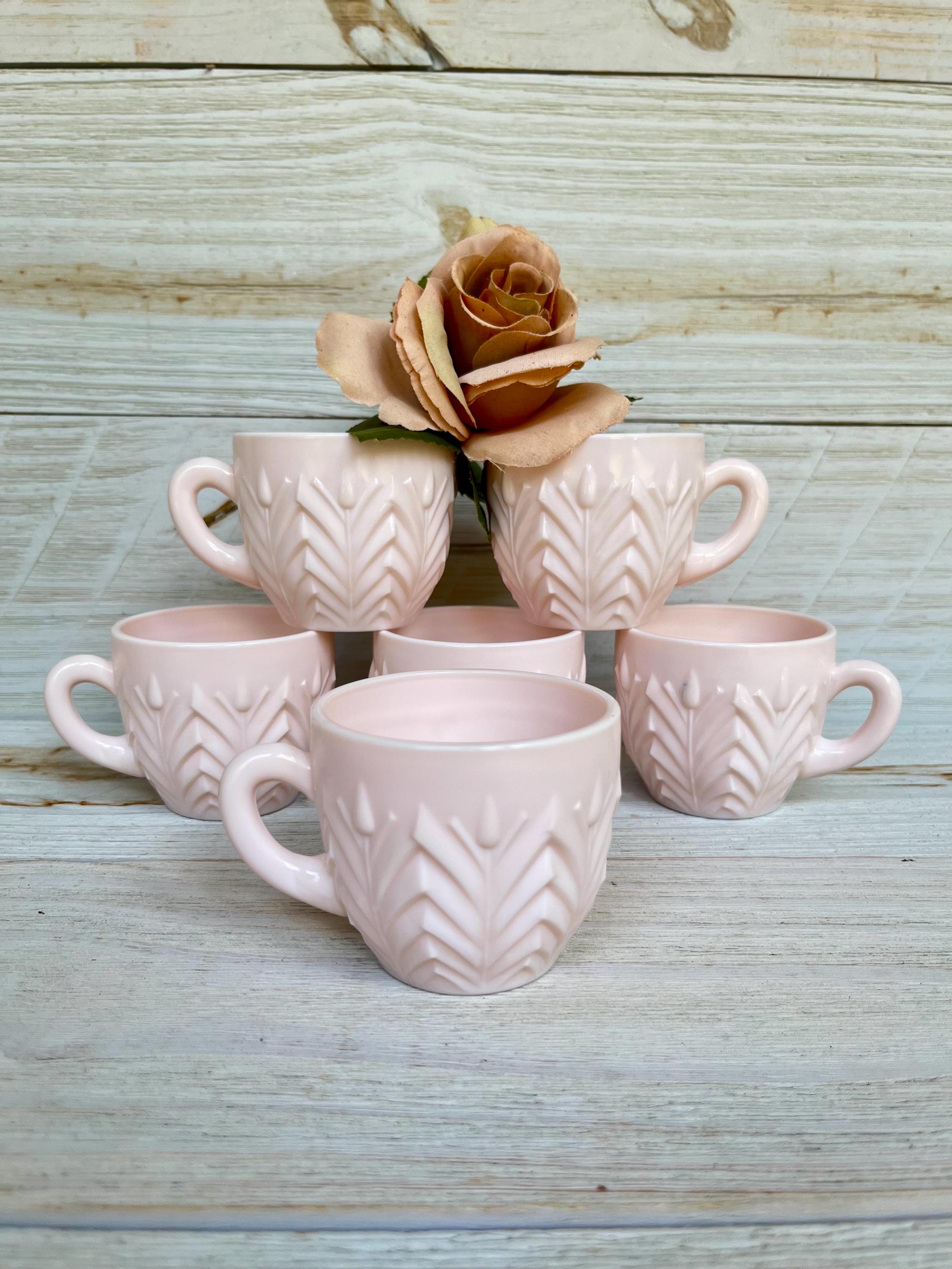Vintage Pink Milk Glass Punch Cups, 1950 display picture 1