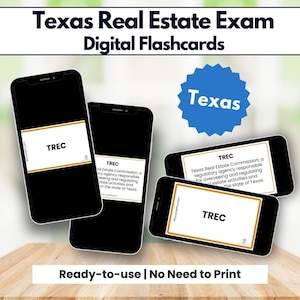 Flashcards para exames imobiliários no Texas, Flashcards para exames imobiliários digitais Texas, Preparação para exames imobiliários, Agente imobiliário no Texas