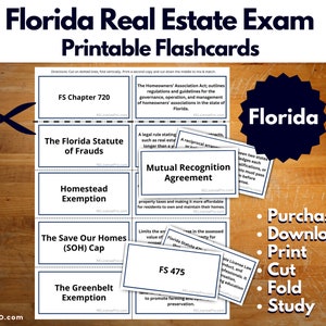 Schede didattiche per l'esame immobiliare in Florida / Schede didattiche per l'esame immobiliare stampabili in formato PDF / Specifiche per la Florida