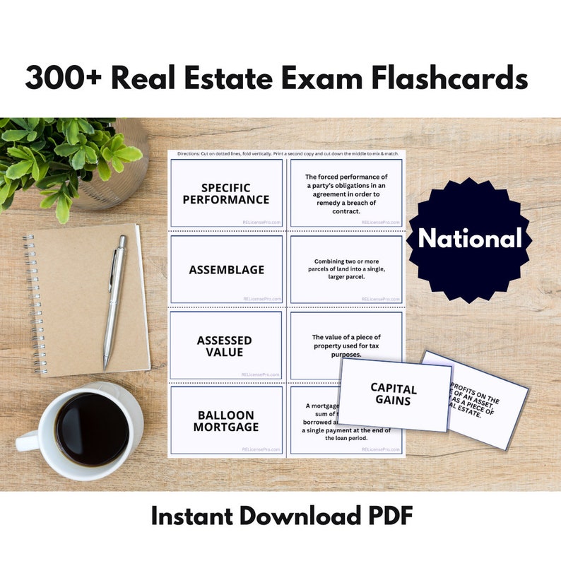Printable real estate exam flashcards for the National portion of the real estate exam.