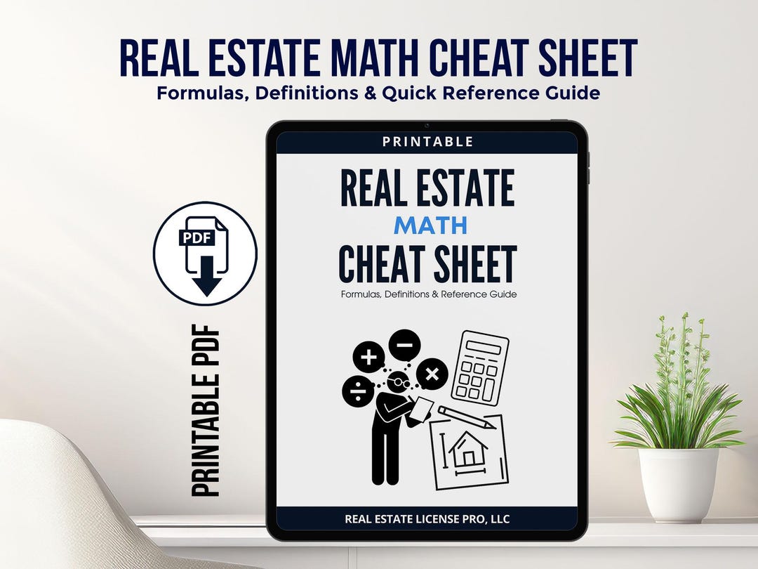 Real Estate Math Formulas Real Estate Exam Math Cheat Sheet Printable Real Estate Math Formulas Real Estate Exam Math Cheat Sheet Printable