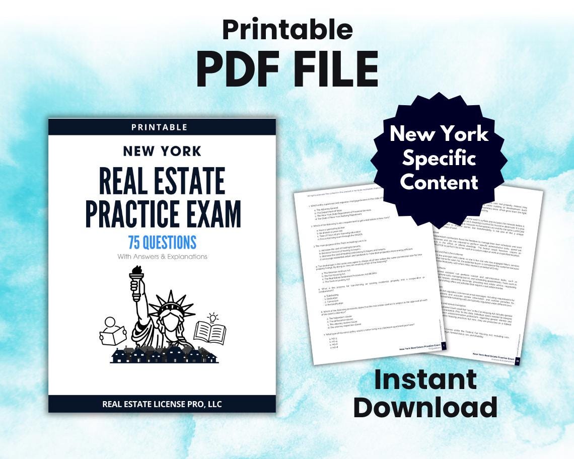 NY Real Estate Exam: 75 Practice Questions (PDF Download) - Etsy