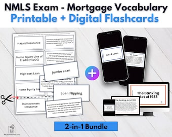Fiches d'examen NMLS : vocabulaire hypothécaire (imprimable et numérique)