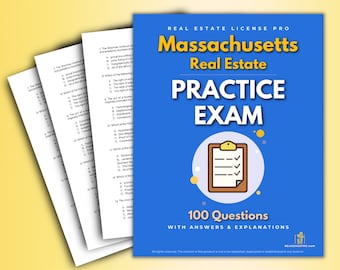Examen immobilier du Massachusetts, 100 questions pratiques, téléchargement PDF instantané, prêt à imprimer