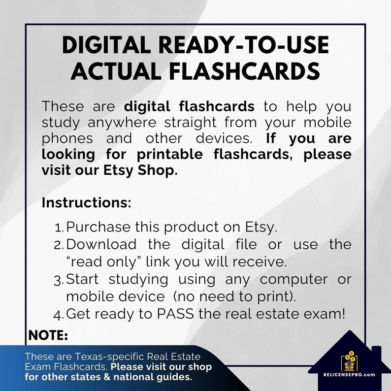 Texas Real Estate Exam Flashcards, DIGITAL Real Estate Exam Flashcards